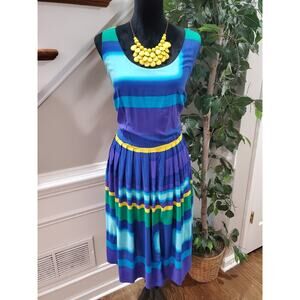 Calvin Klein Women's Multicolor Rayon Round Neck Sleeveless Knee Length Dress